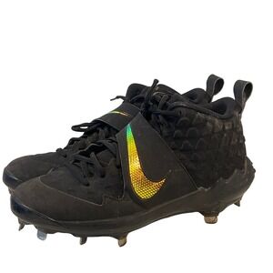 Nike Men Black Metallic Swoosh Baseball Metal Spike Cleats Sporty Athletic Shoes